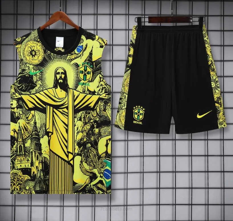 Conjunto Sin Mangas BRASIL Pre-Match 25/26 Amarillo + Pantalones Cortos Aprovéchalo este preciaco barato