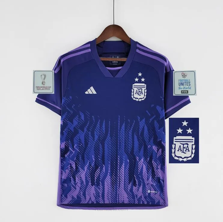 Camiseta Argentina Segunda Equipación Mundial Qatar 2022 Niño 3 estrellas Preciaco magnífico de campeonato
