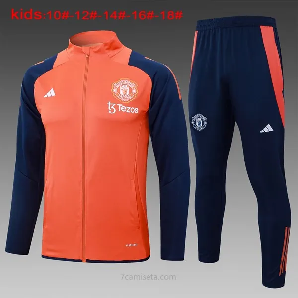 Niños Chandal Manchester United 2024/25 Naranja Azul 3 Precio humilde